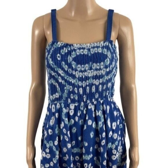 Soft Surroundings Blue Mahini Maxi Ikat print handkerchief Dress Boho Medium - Picture 3 of 13